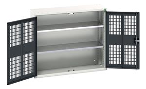 verso ventilated door cupboard with 2 shelves. WxDxH: 1050x350x900mm. RAL 7035/5010 or selected Bott Verso Ventilated door Tool Cupboards Cupboard with shelves